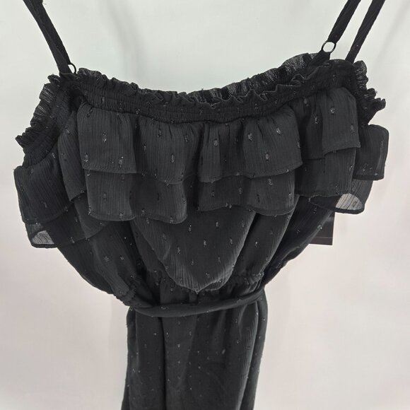 INC Black Swiss Dots Square Neck Ruffled Lined Belt Midi Dress Size Large - Picture 4 of 14